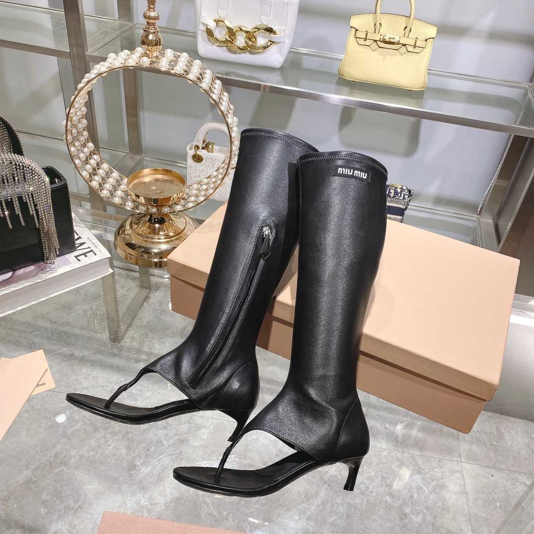 Miu Miu Stretch Nappa Leather Thong Boots - EUR FASHION