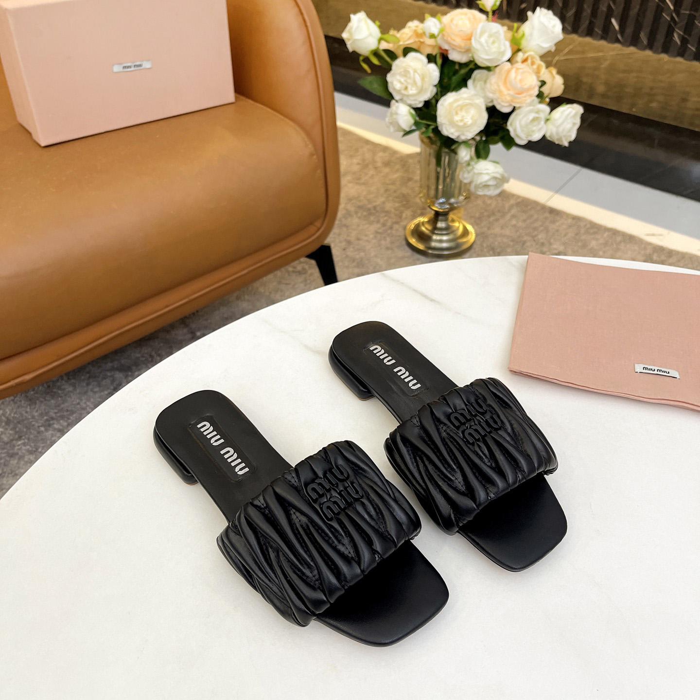Miu Miu Matelassé Nappa Leather Slides - EUR FASHION