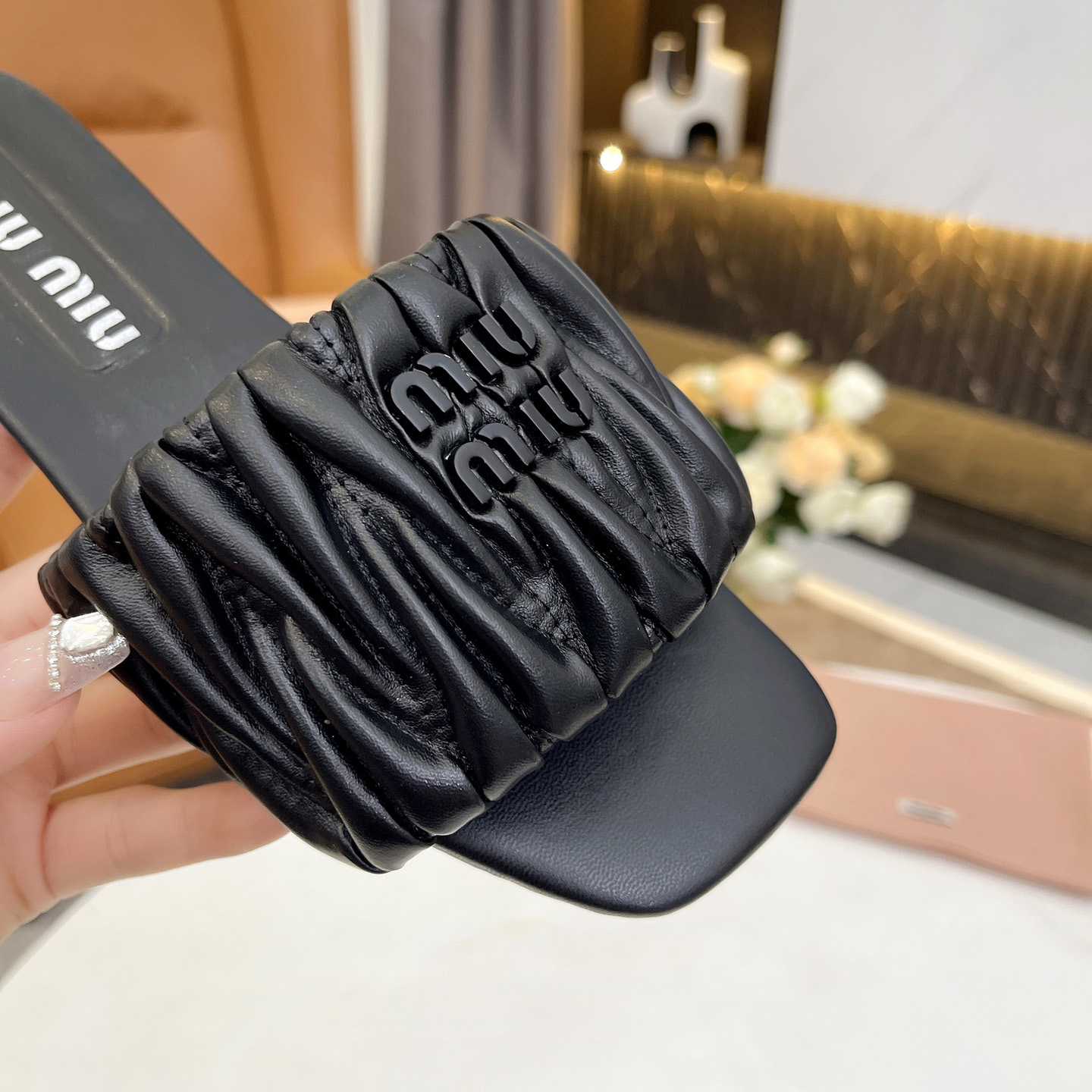 Miu Miu Matelassé Nappa Leather Slides - EUR FASHION