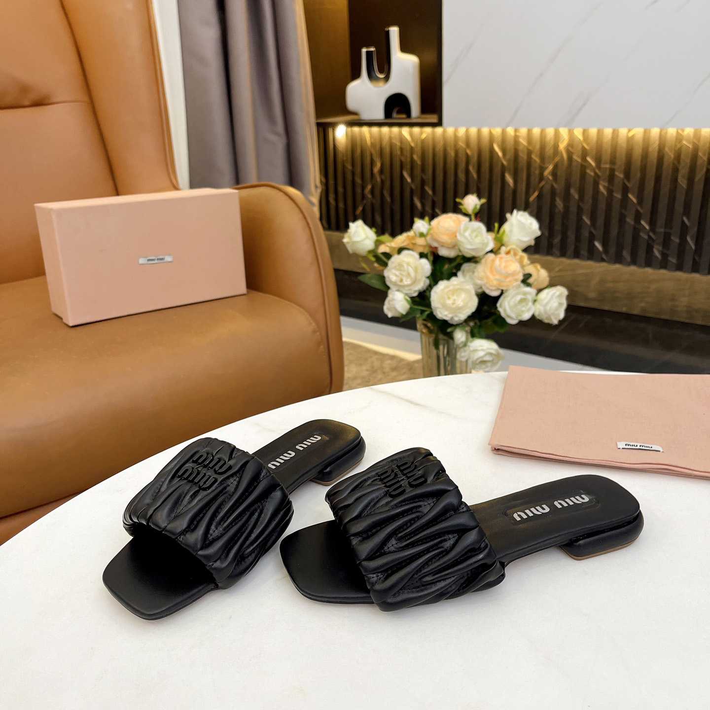 Miu Miu Matelassé Nappa Leather Slides - EUR FASHION