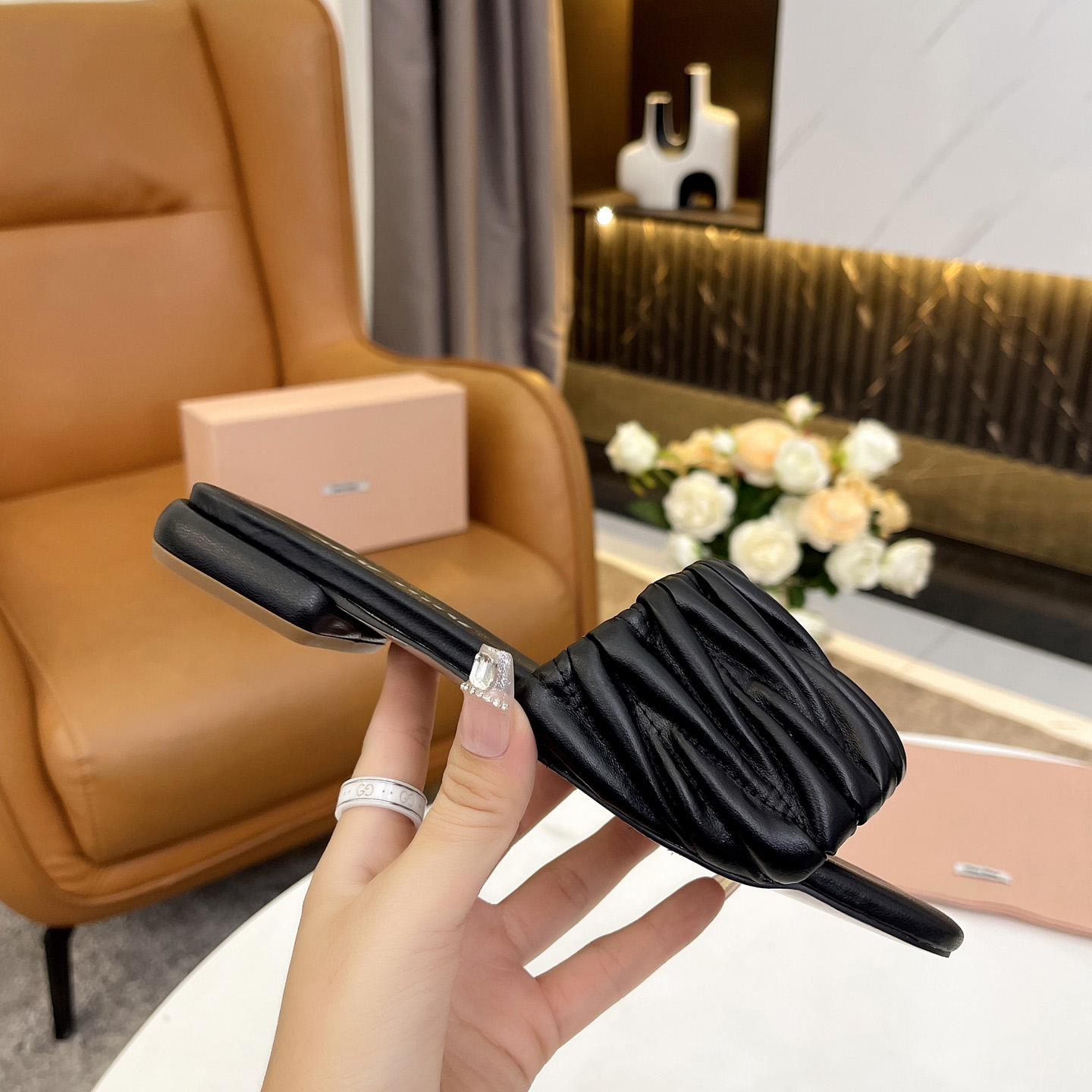 Miu Miu Matelassé Nappa Leather Slides - EUR FASHION