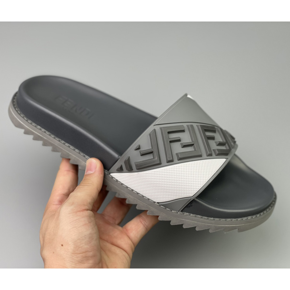 Fendi Gray Rubber Slides - EUR FASHION
