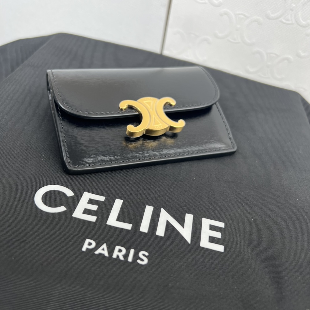 Celine Compact Wallet With Coin Triomphe In Shiny Calfskin - EUR FASHION