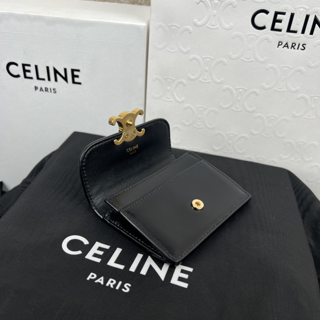 Celine Compact Wallet With Coin Triomphe In Shiny Calfskin - EUR FASHION