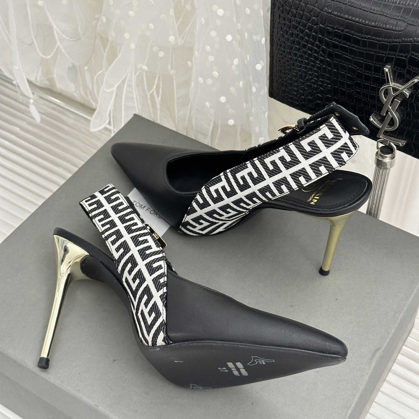 Balmain Ruby Monogrammed Leather Slingbacks - EUR FASHION