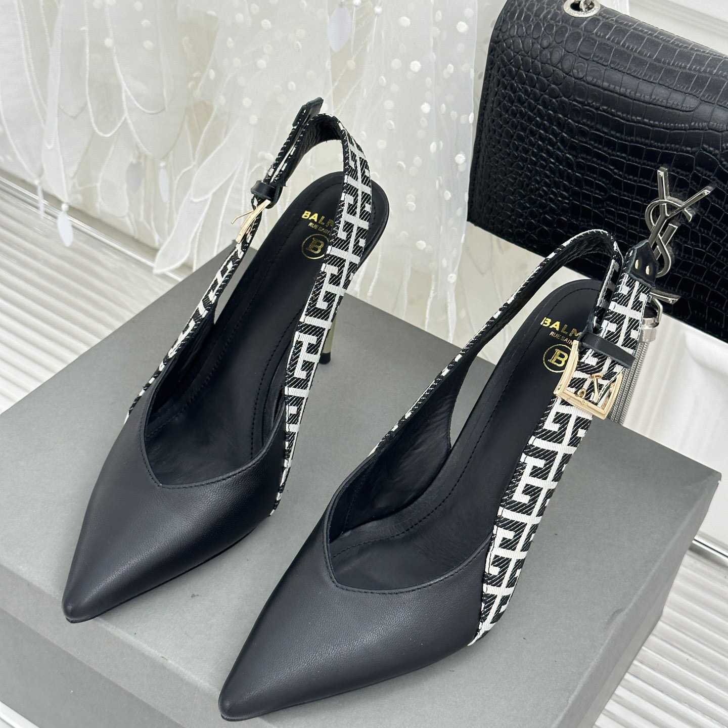 Balmain Ruby Monogrammed Leather Slingbacks - EUR FASHION