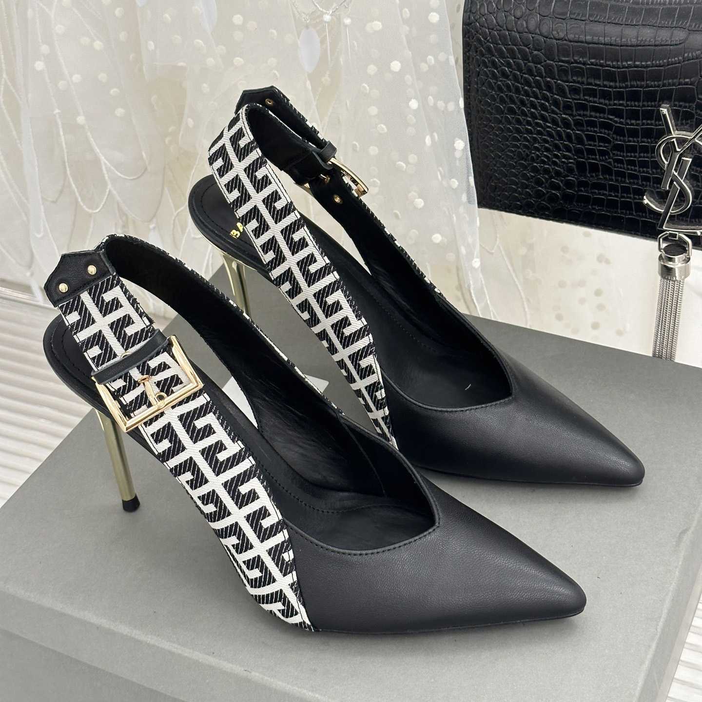 Balmain Ruby Monogrammed Leather Slingbacks - EUR FASHION