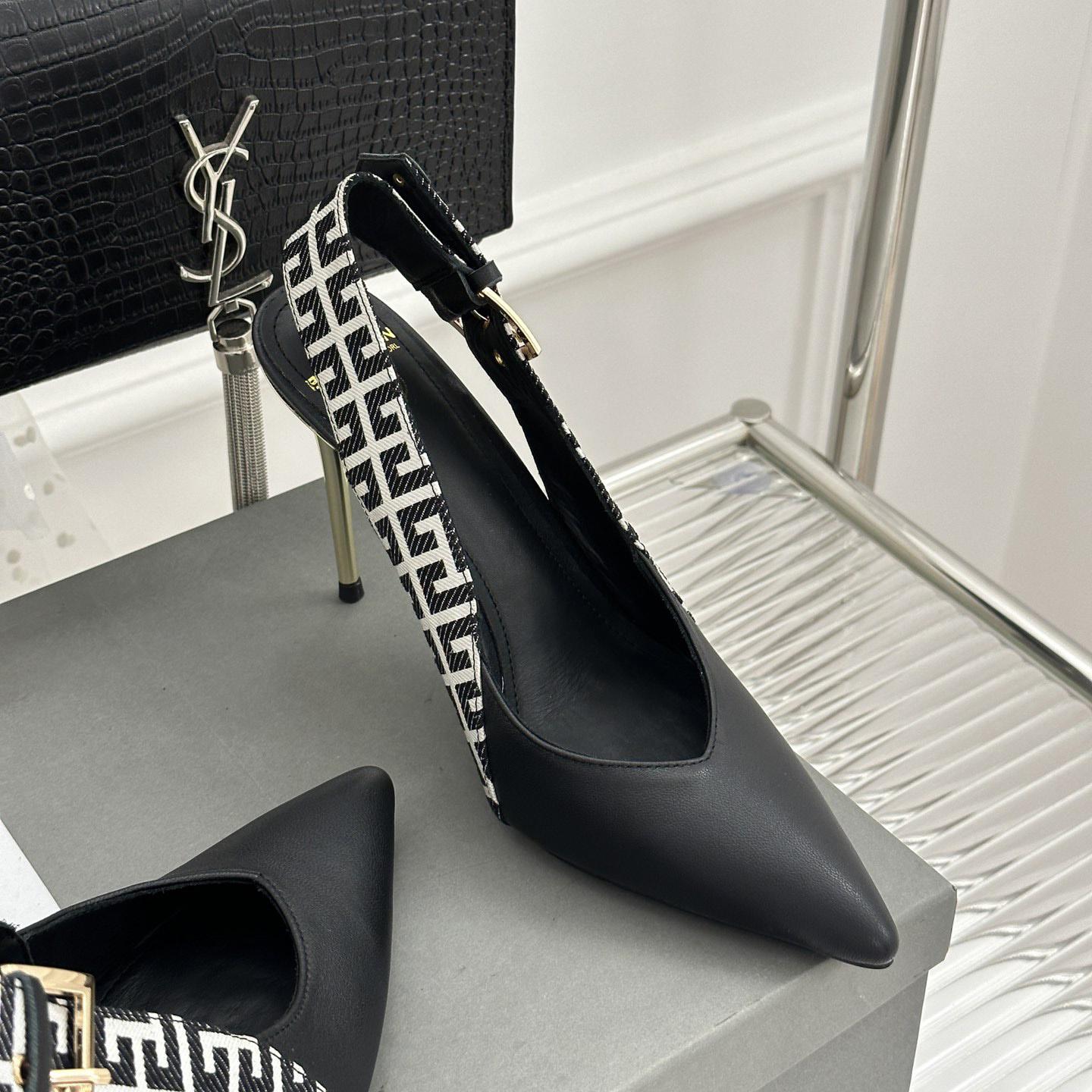Balmain Ruby Monogrammed Leather Slingbacks - EUR FASHION