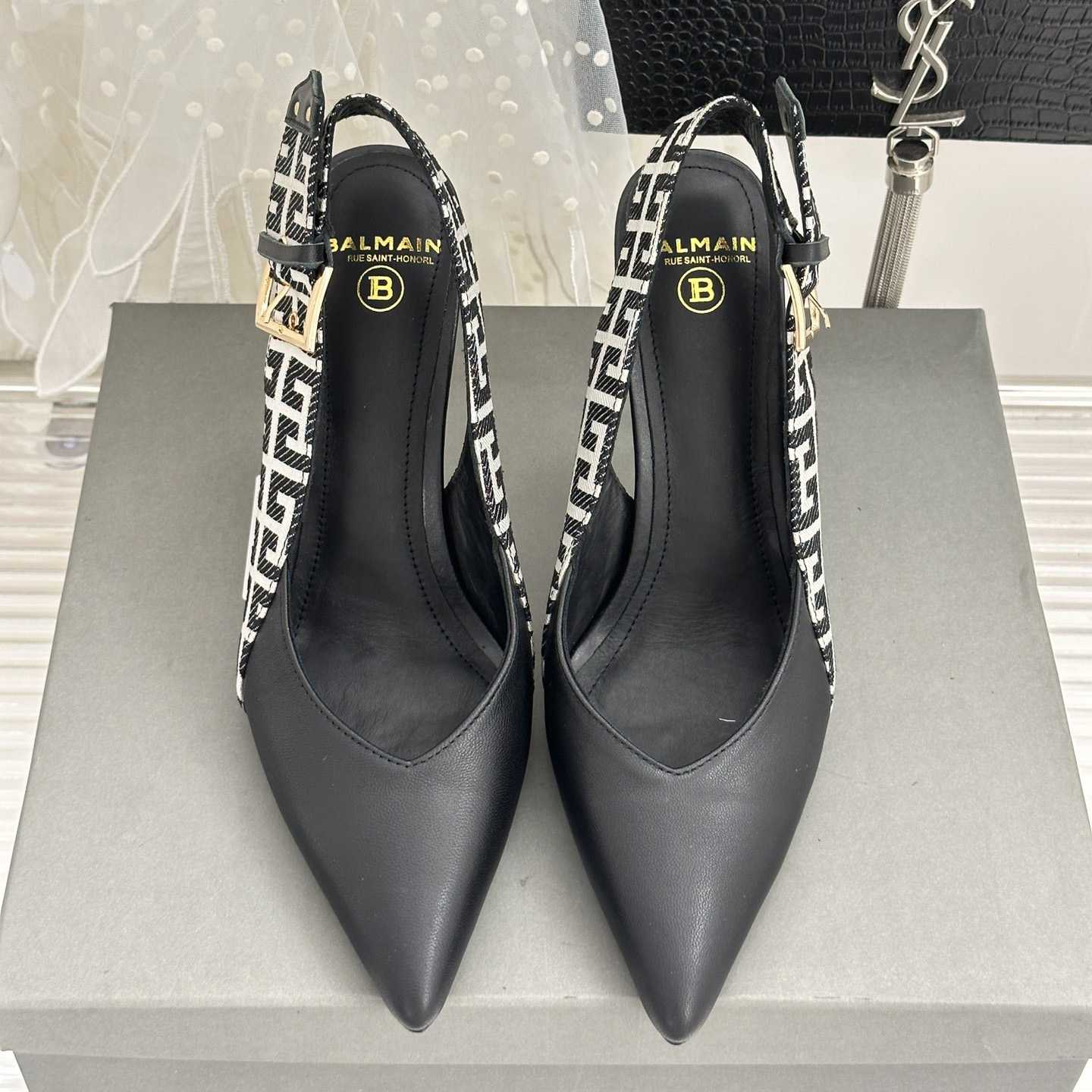 Balmain Ruby Monogrammed Leather Slingbacks - EUR FASHION