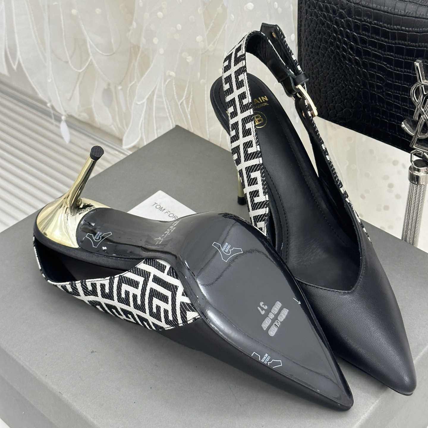 Balmain Ruby Monogrammed Leather Slingbacks - EUR FASHION