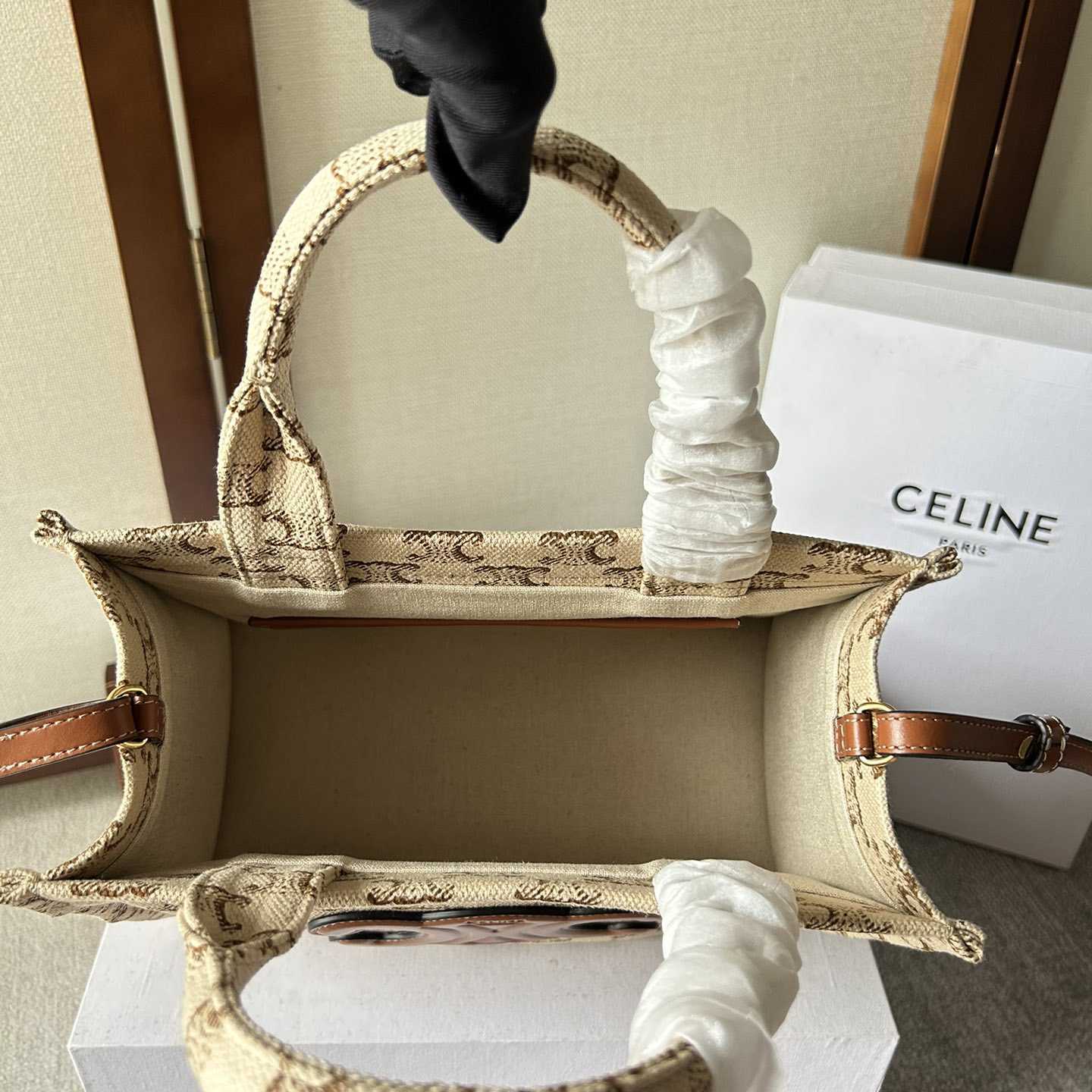 Celine Small Cabas Thais  In Textile With Triomphe Canvas Print And Calfskin White - EUR FASHION