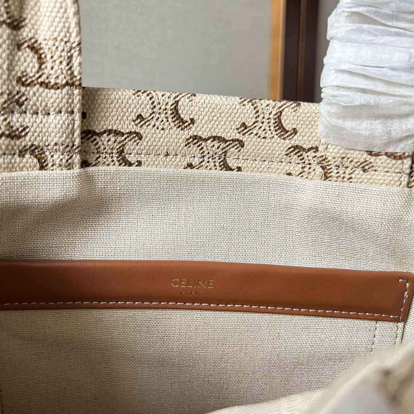 Celine Small Cabas Thais  In Textile With Triomphe Canvas Print And Calfskin White - EUR FASHION