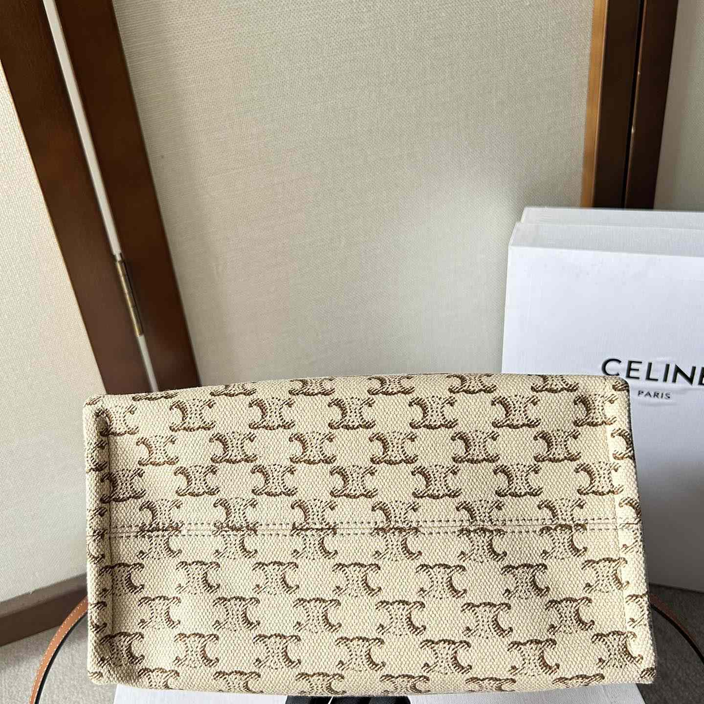 Celine Small Cabas Thais  In Textile With Triomphe Canvas Print And Calfskin White - EUR FASHION