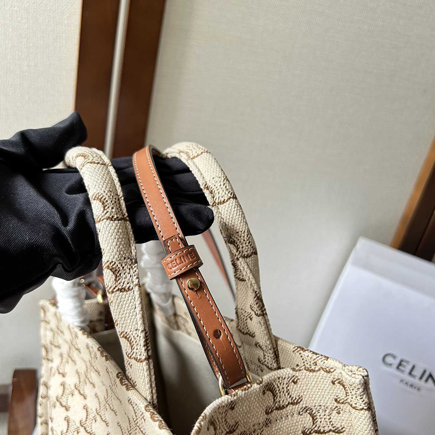 Celine Small Cabas Thais  In Textile With Triomphe Canvas Print And Calfskin White - EUR FASHION