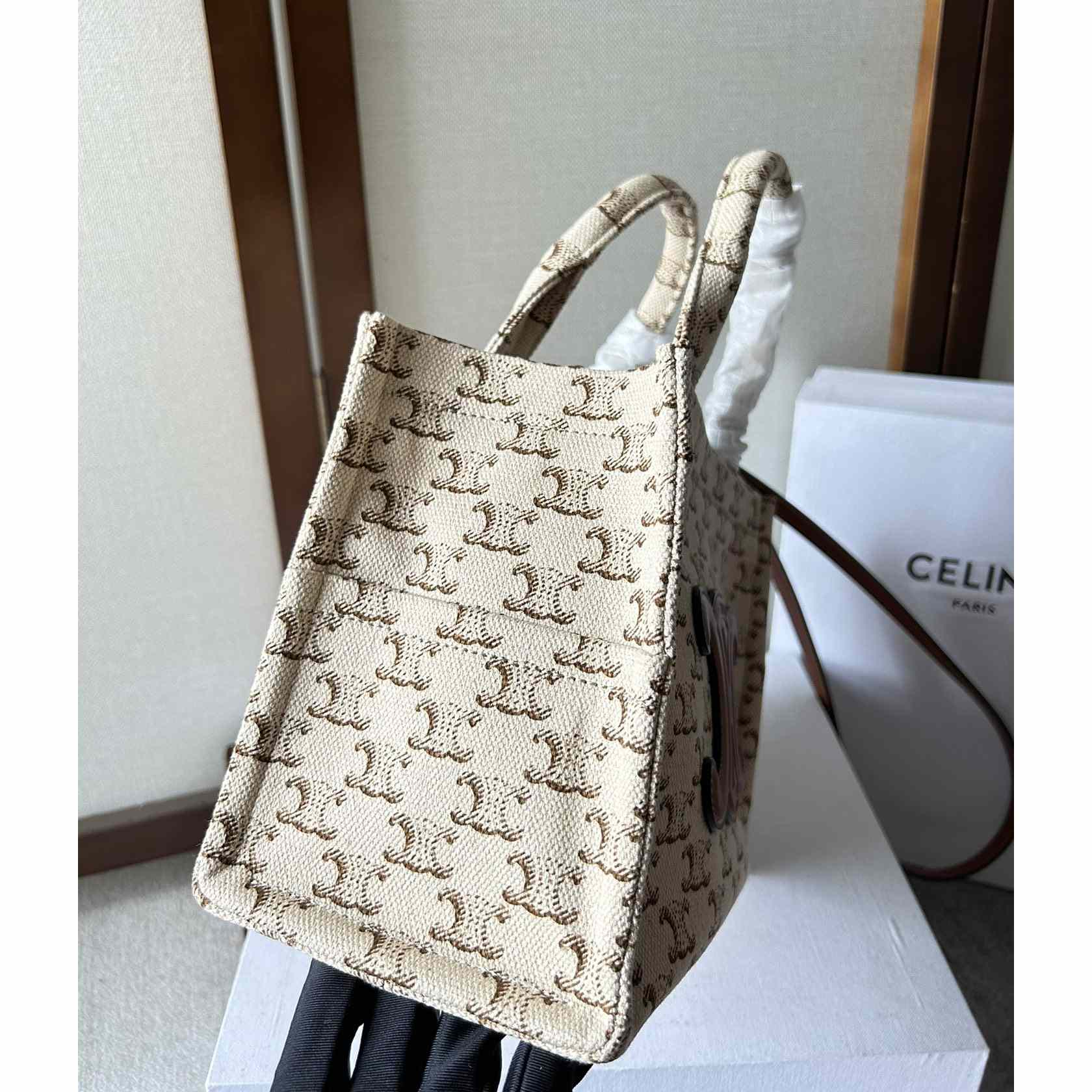 Celine Small Cabas Thais  In Textile With Triomphe Canvas Print And Calfskin White - EUR FASHION