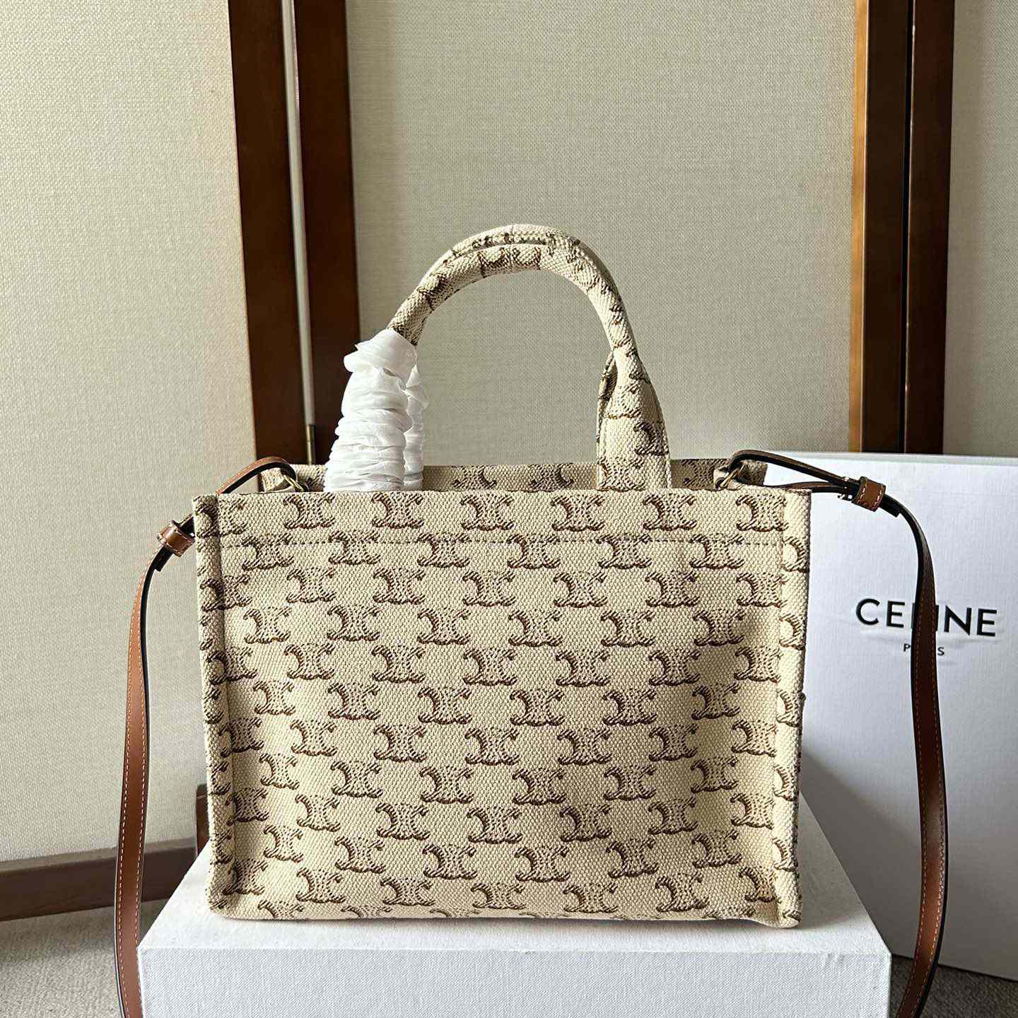 Celine Small Cabas Thais  In Textile With Triomphe Canvas Print And Calfskin White - EUR FASHION