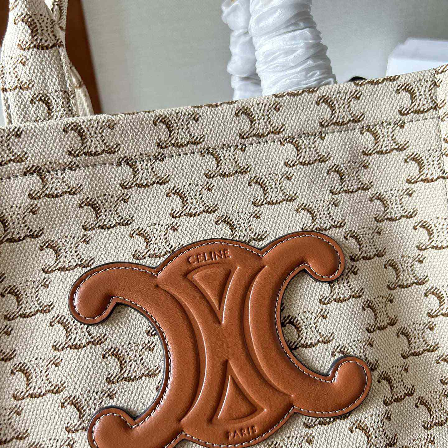 Celine Small Cabas Thais  In Textile With Triomphe Canvas Print And Calfskin White - EUR FASHION