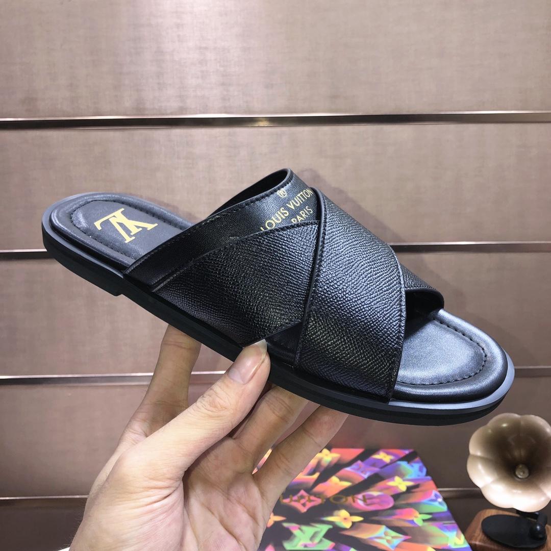 Louis Vuitton Black Leather Foch Cross Strap Flat Slides - EUR FASHION