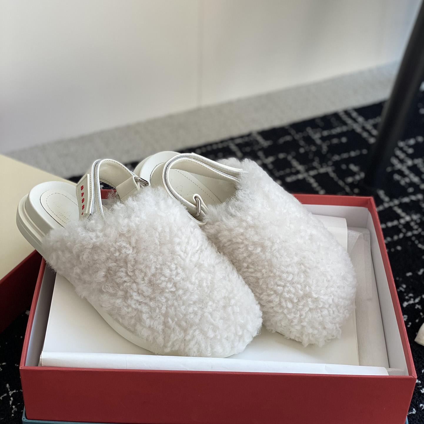 Marni White Shearling Sabot - EUR FASHION