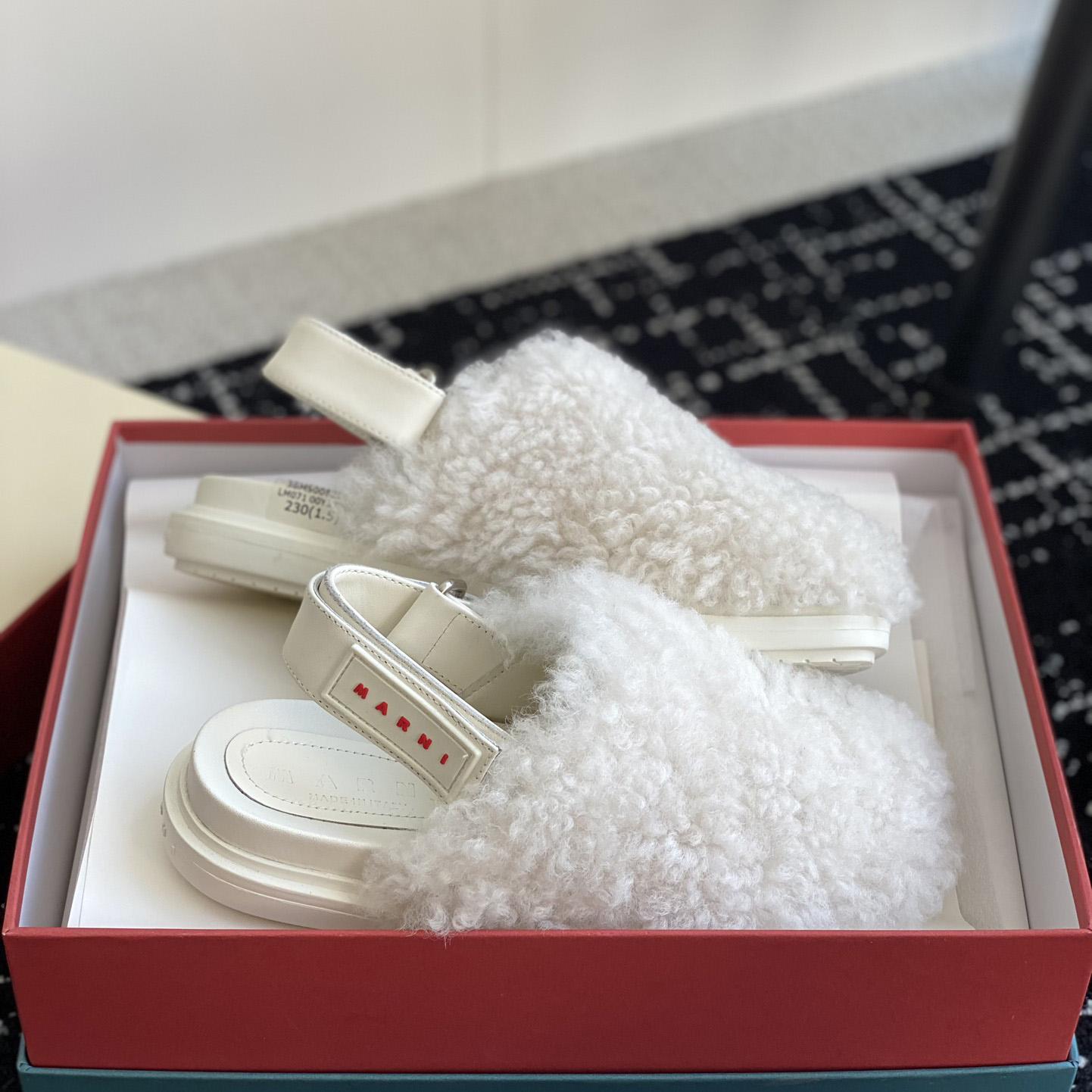 Marni White Shearling Sabot - EUR FASHION