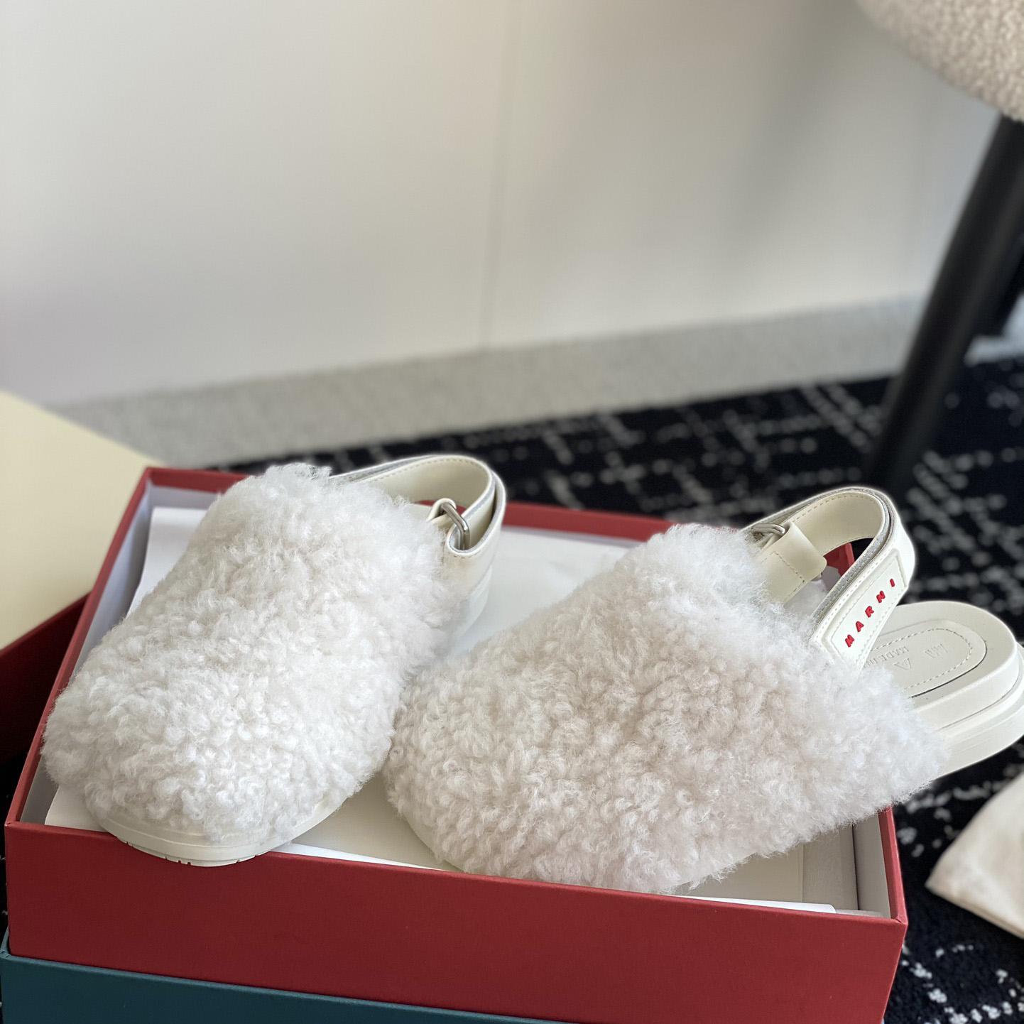 Marni White Shearling Sabot - EUR FASHION