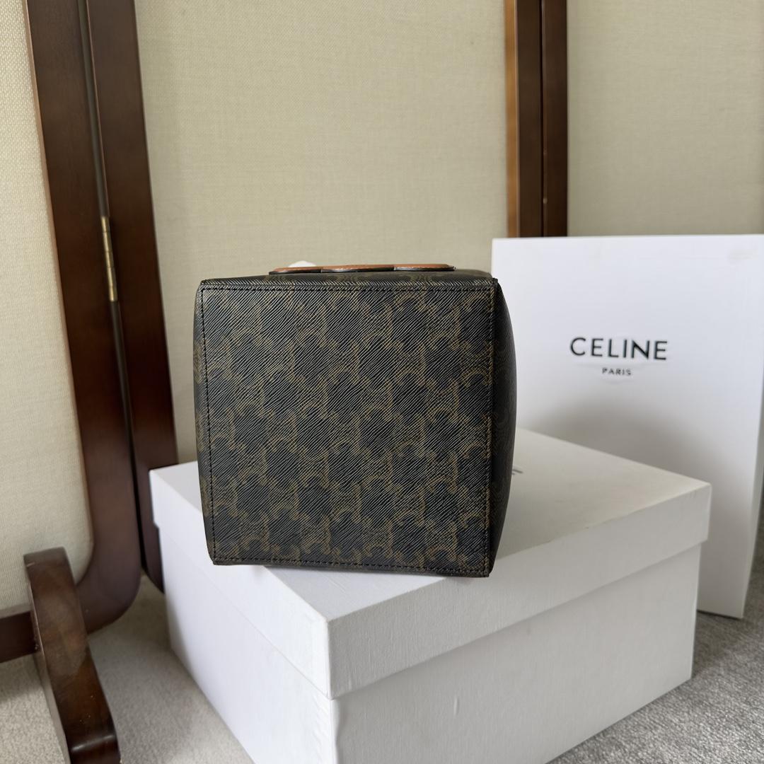 Celine Cube Bag Cuir Triomphe in Triomphe Canvas and Calfskin (15-15-15cm) - EUR FASHION