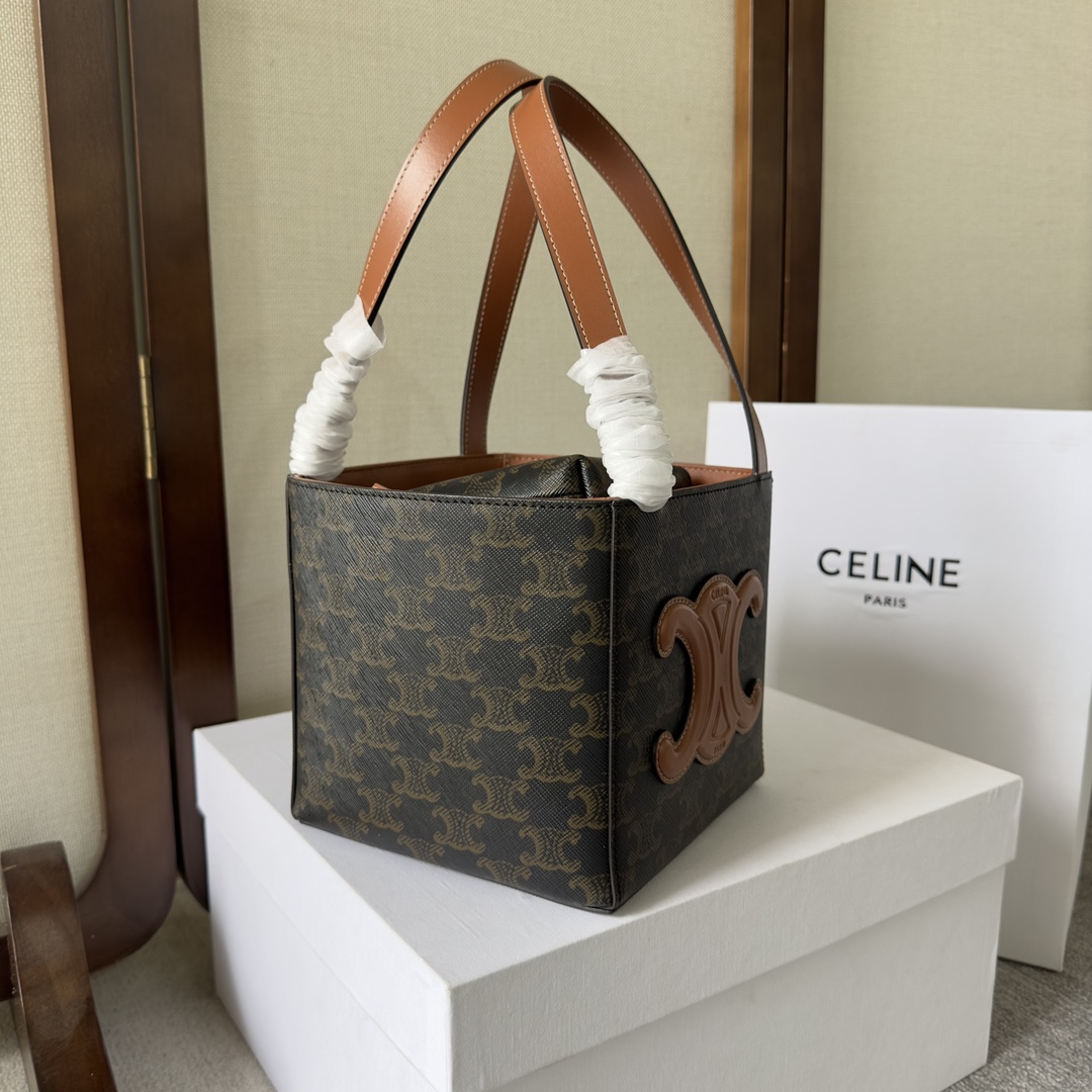 Celine Cube Bag Cuir Triomphe in Triomphe Canvas and Calfskin (15-15-15cm) - EUR FASHION