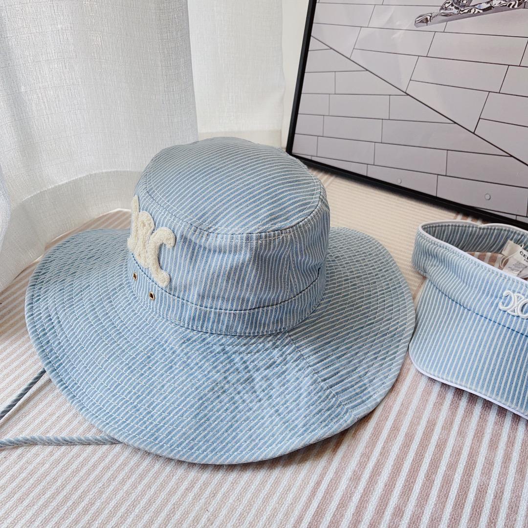 Celine  Walking Hat In Striped Cotton Indigo/ White - EUR FASHION