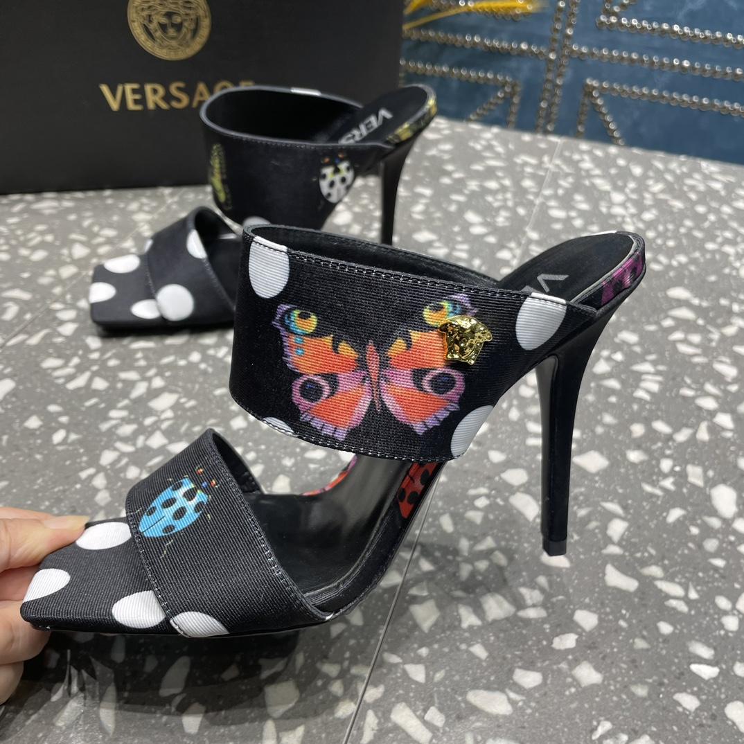 Versace Butterflies Canvas High Heel Mules - EUR FASHION