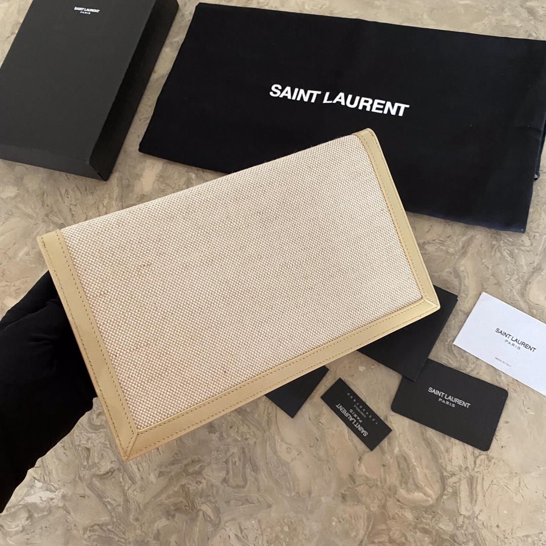 Saint Laurent Uptown Leather-trimmed Raffia Pouch (27-16-2cm) - EUR FASHION