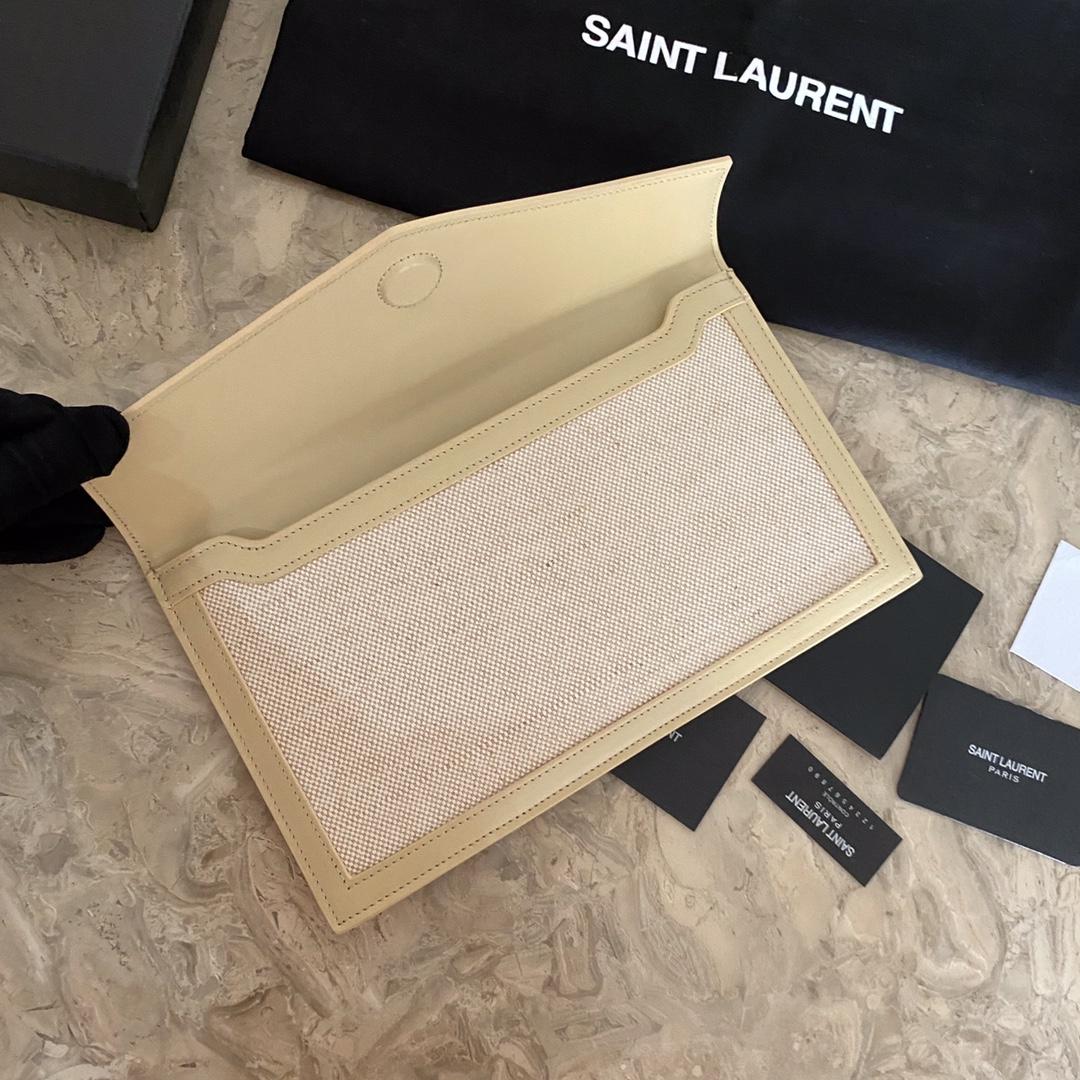 Saint Laurent Uptown Leather-trimmed Raffia Pouch (27-16-2cm) - EUR FASHION