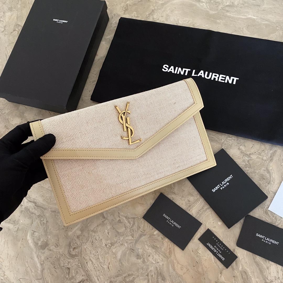 Saint Laurent Uptown Leather-trimmed Raffia Pouch (27-16-2cm) - EUR FASHION