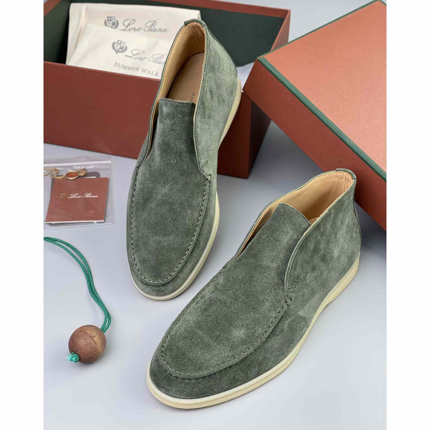 Loro Piana White Sole Summer Walk Loafers In Caviar - EUR FASHION