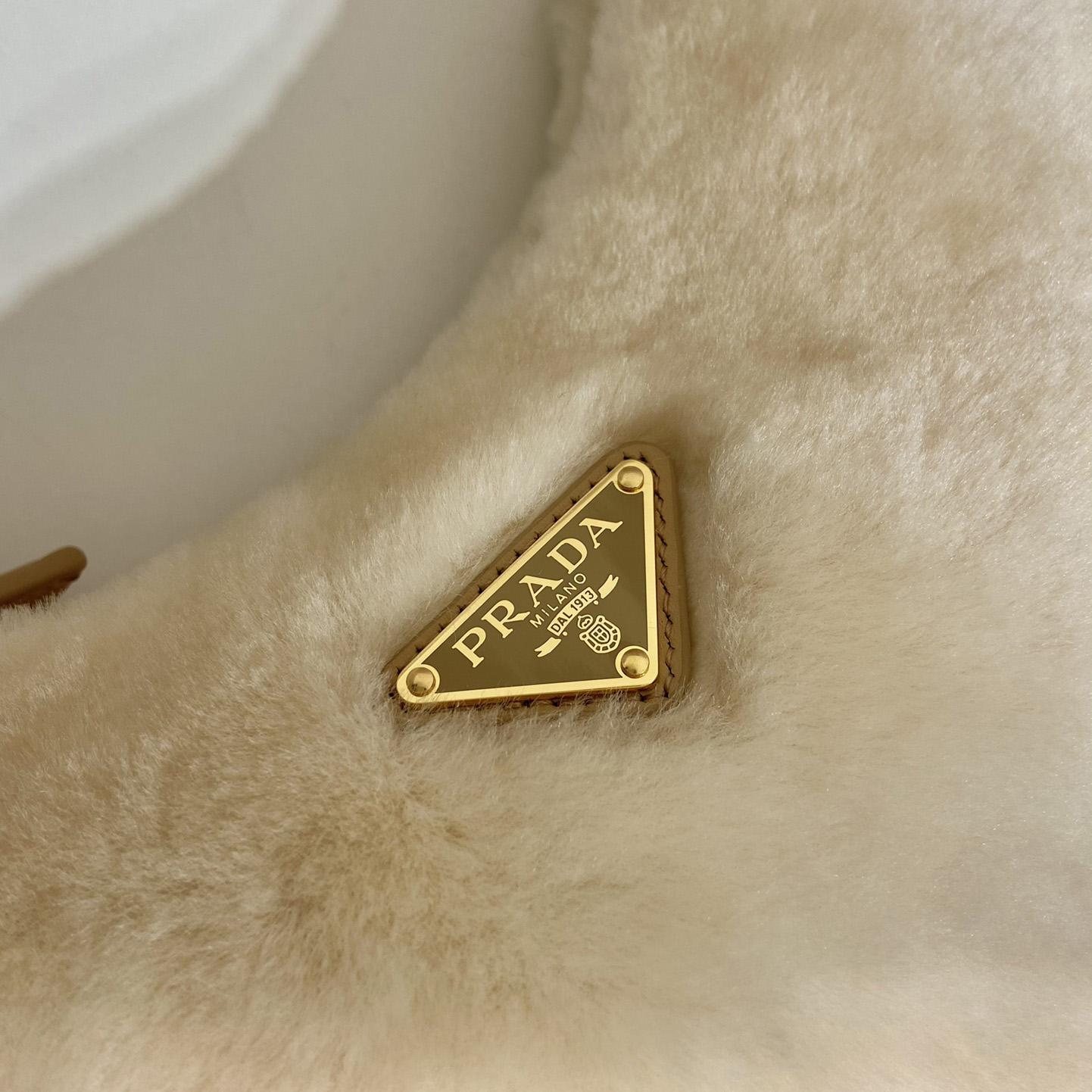 Prada Arqué Shearling And Leather Shoulder Bag - EUR FASHION