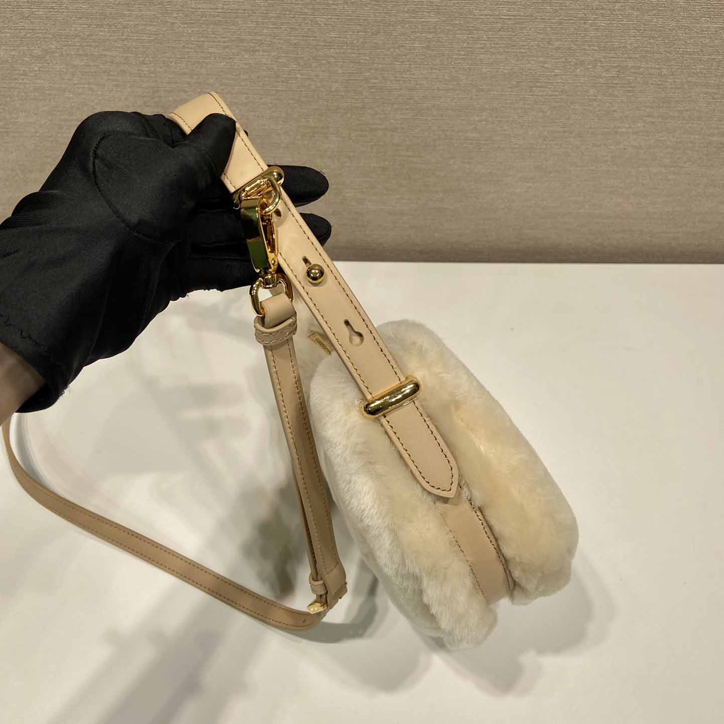Prada Arqué Shearling And Leather Shoulder Bag - EUR FASHION