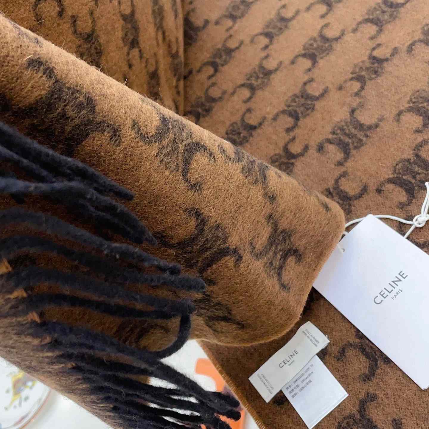 Celine Fringed Scarf In Monogram Cashmere  - EUR FASHION