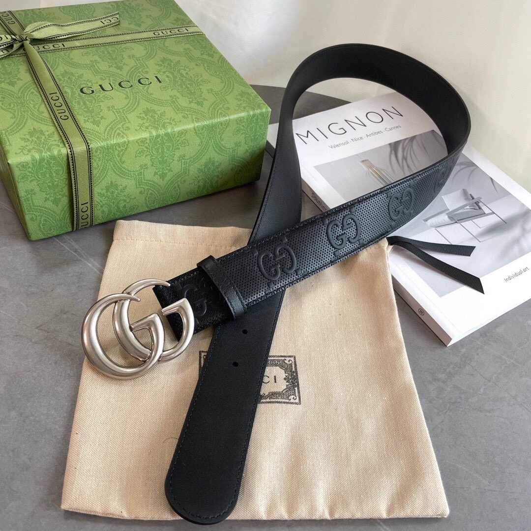 Gucci Double G Buckle Embossed Leather Belt - EUR FASHION
