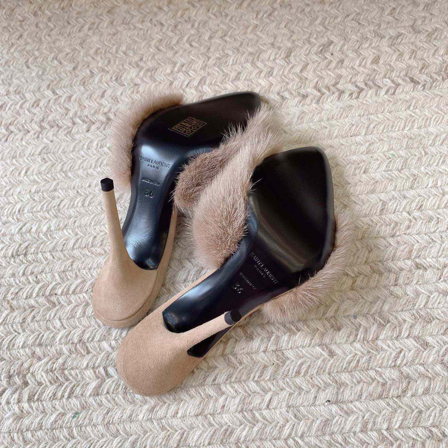 Saint Laurent LA 16 Mules In Animal-Free Fur And Suede  - EUR FASHION