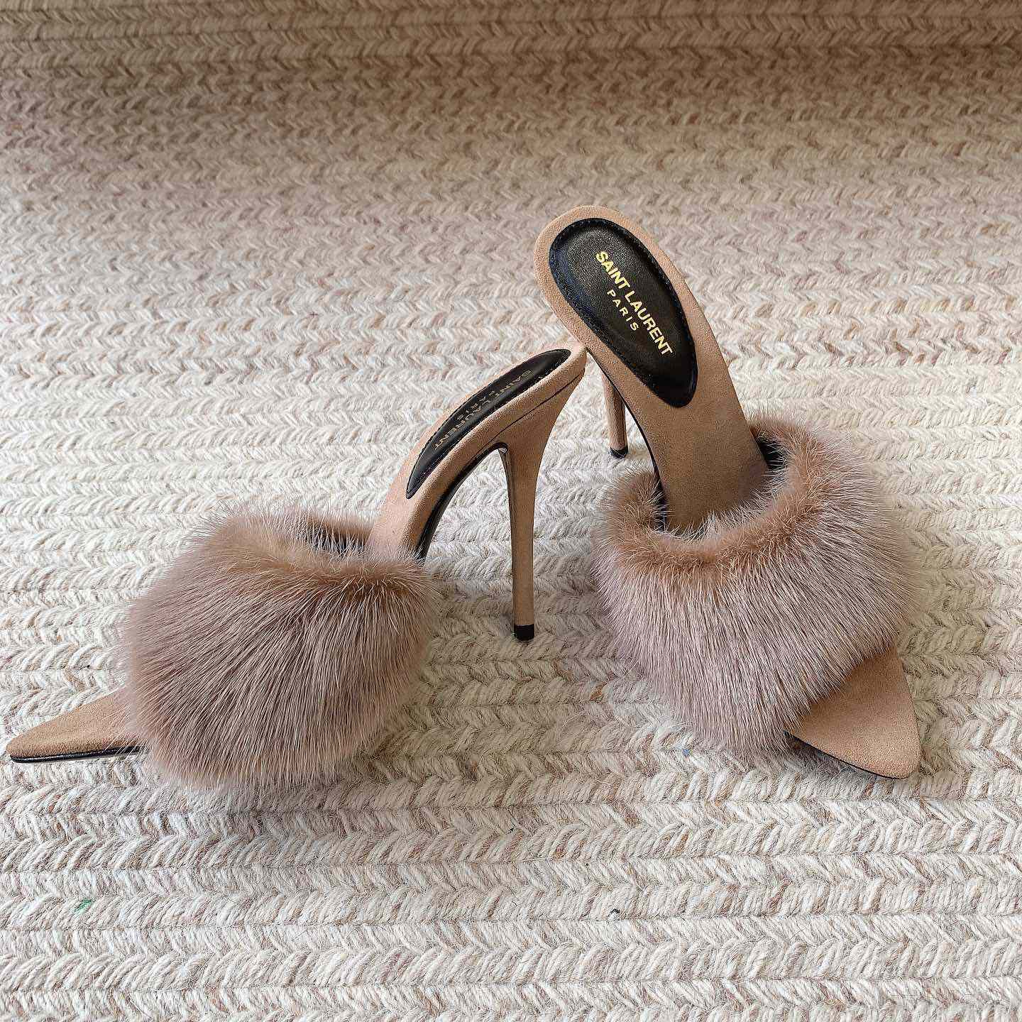 Saint Laurent LA 16 Mules In Animal-Free Fur And Suede  - EUR FASHION