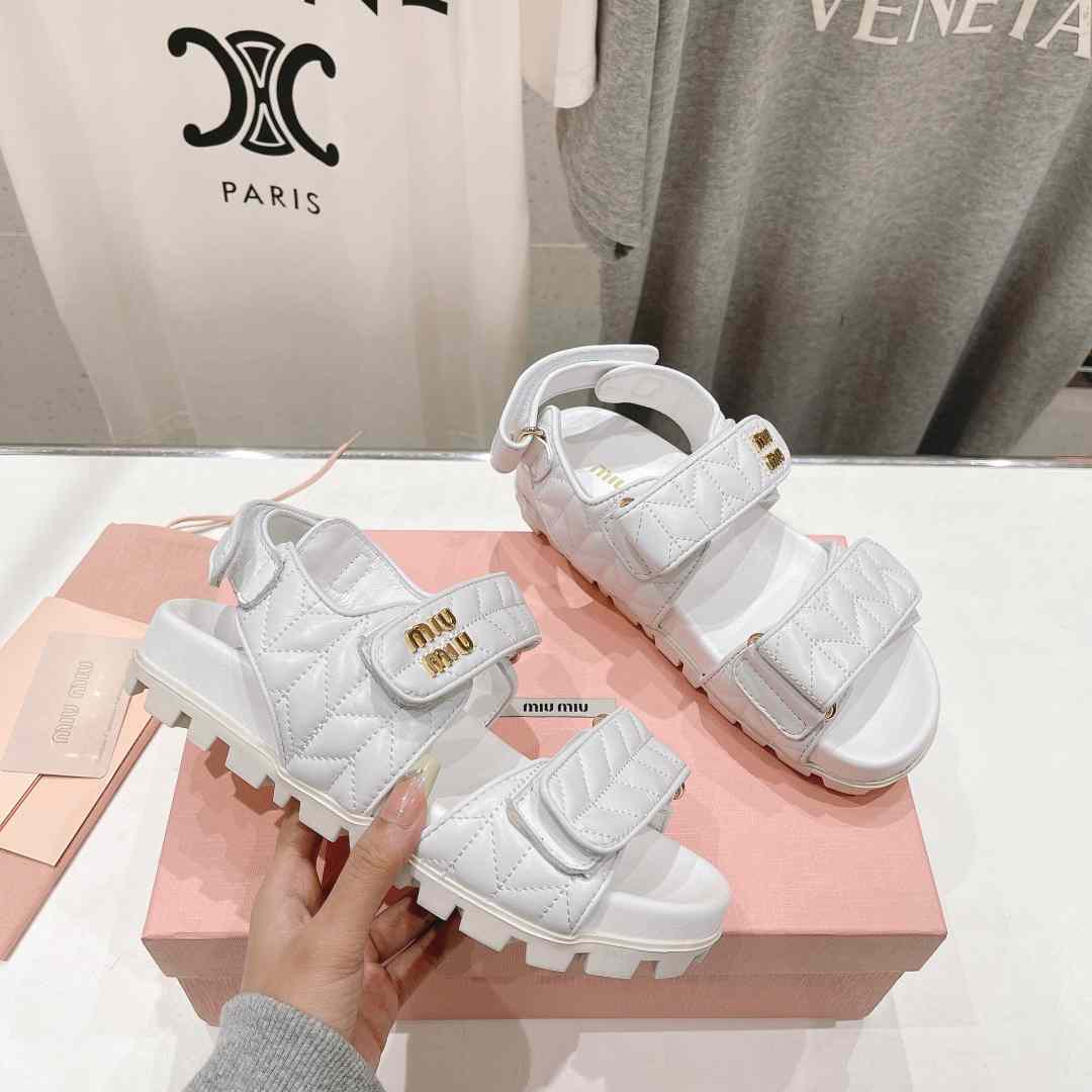 Miu Miu Sporty Matelassé Nappa Leather Sandals - EUR FASHION