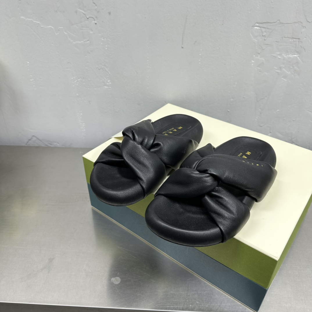 Marni Black Twisted Leather Bubble Sandal - EUR FASHION