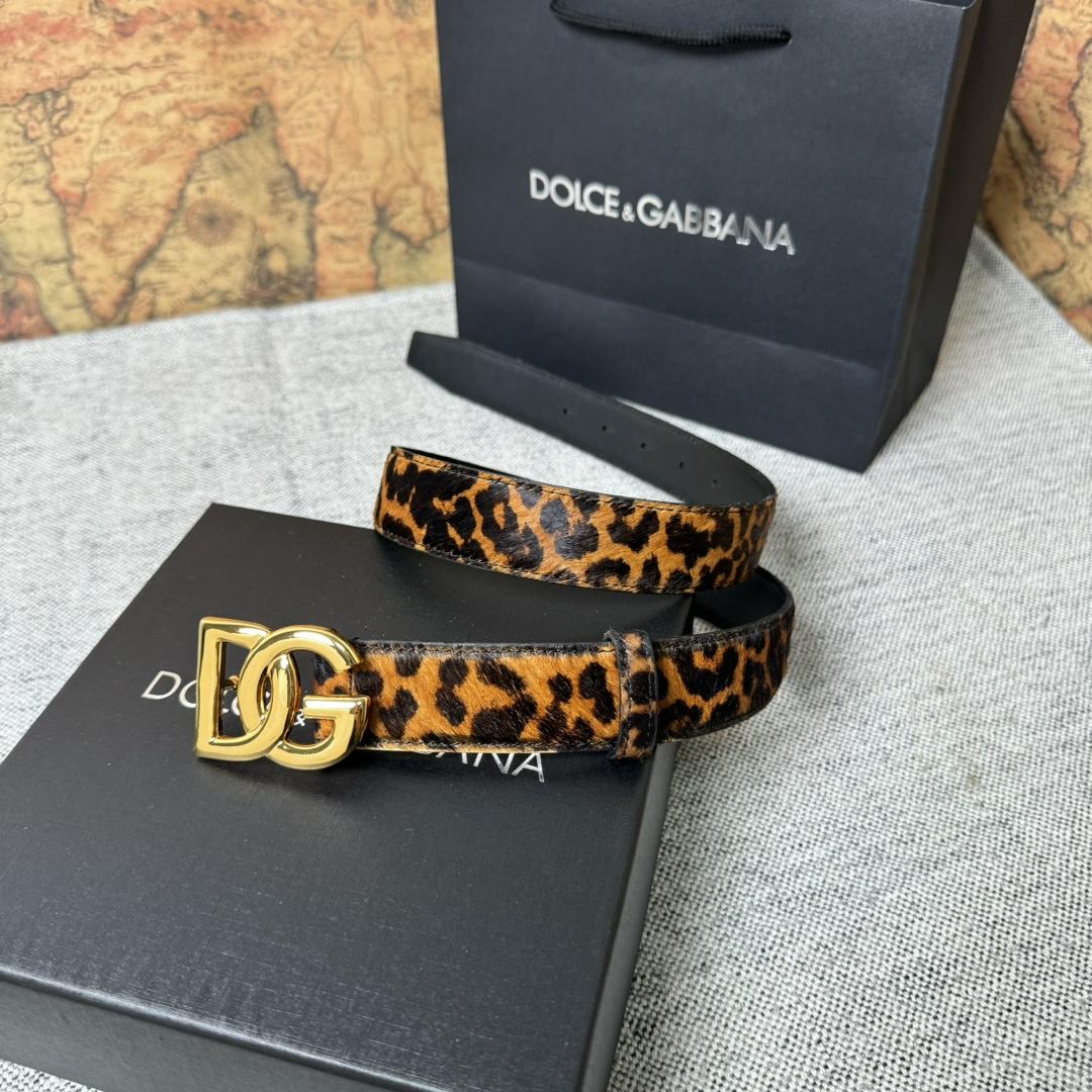 Dolce & Gabbana KiM Dolce & Gabbana Leopard-print Glossy Calfskin Belt With DG Logo - EUR FASHION