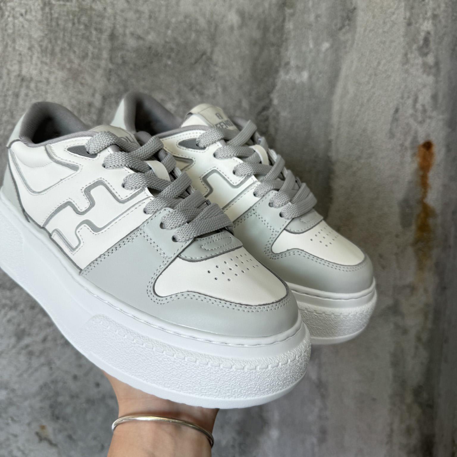 Fendi Match Gray Leather Platform Low-tops - EUR FASHION