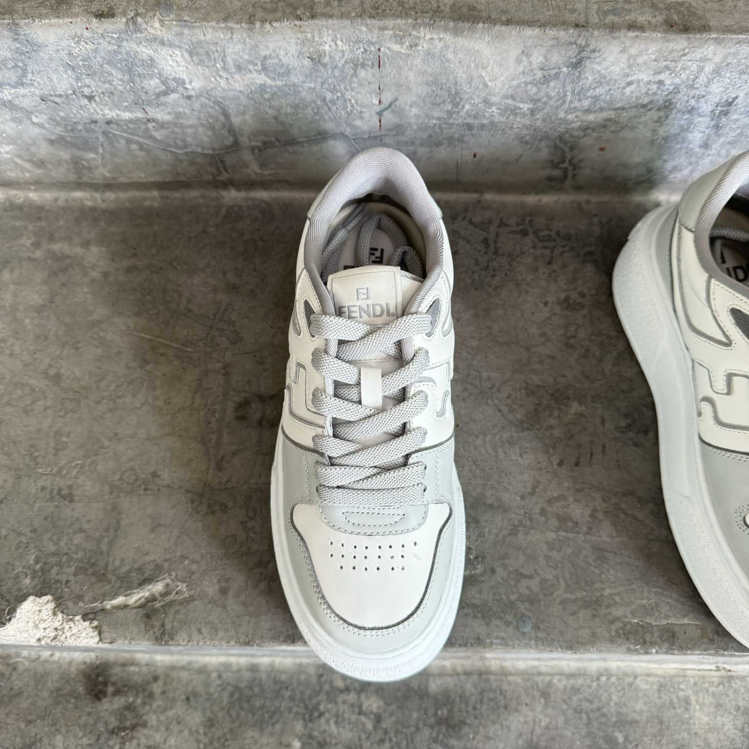 Fendi Match Gray Leather Platform Low-tops - EUR FASHION