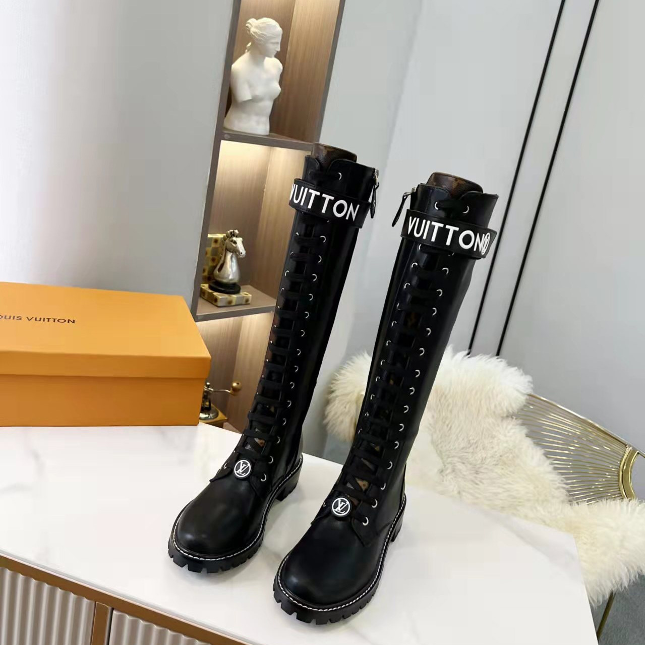 Louis Vuitton Territory Flat Higher Ranger Black Calf Leather LV Circle - EUR FASHION