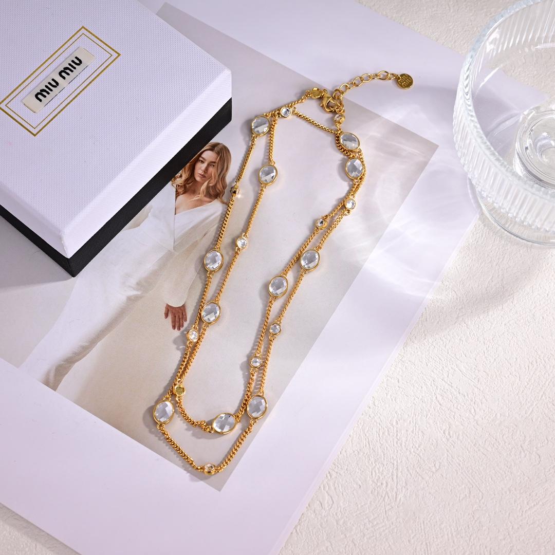 Miu Miu Metal Necklace With Crystals - EUR FASHION
