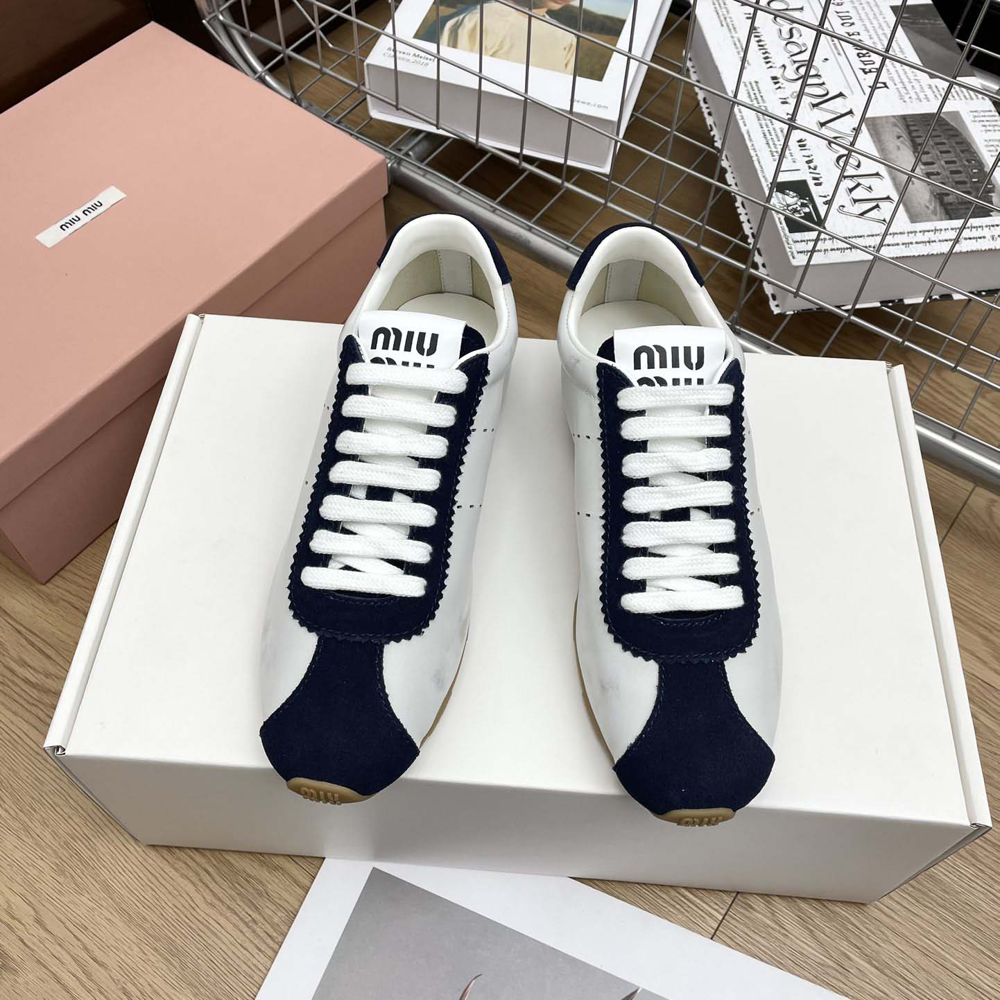 Miu Miu Plume Nappa Leather And Suede Sneakers - EUR FASHION