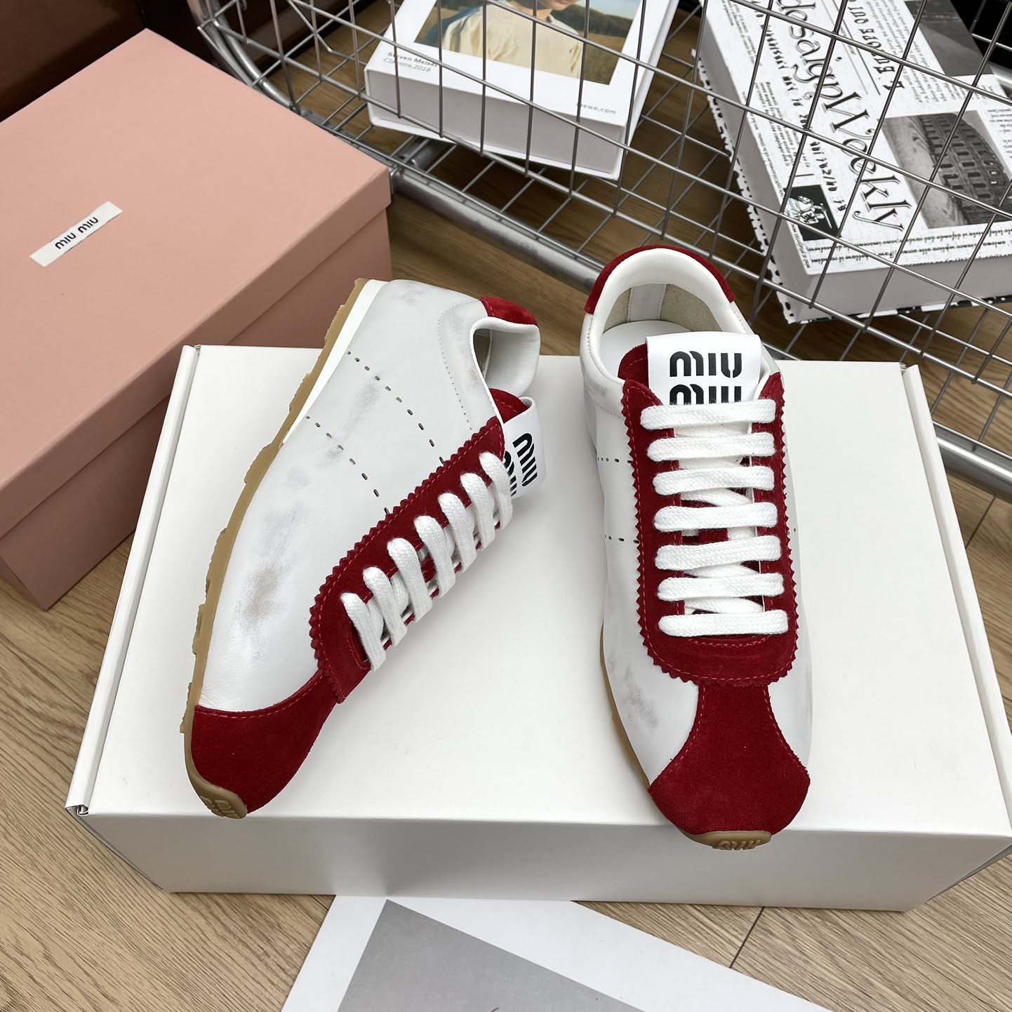 Miu Miu Plume Nappa Leather And Suede Sneakers - EUR FASHION