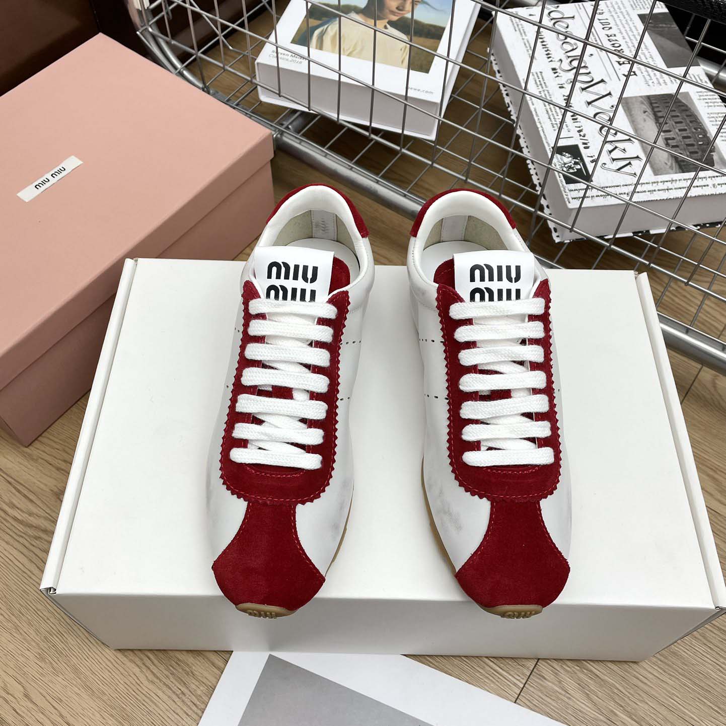 Miu Miu Plume Nappa Leather And Suede Sneakers - EUR FASHION