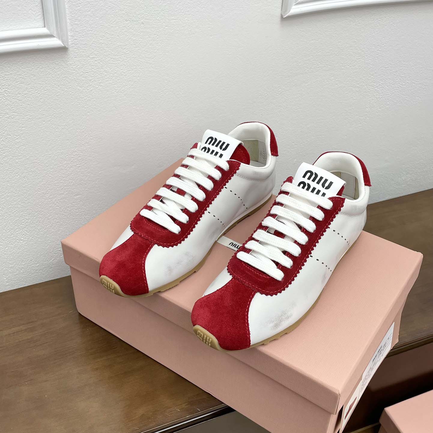 Miu Miu Plume Nappa Leather And Suede Sneakers - EUR FASHION